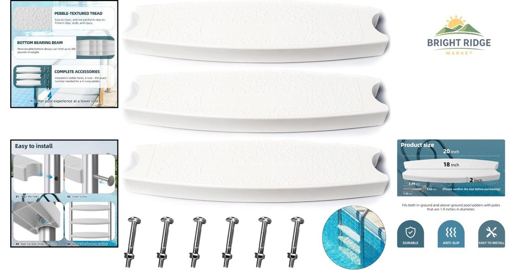 3-Pack Universal Swimming Pool Ladder Steps with Heavy-Duty Plastic Construction