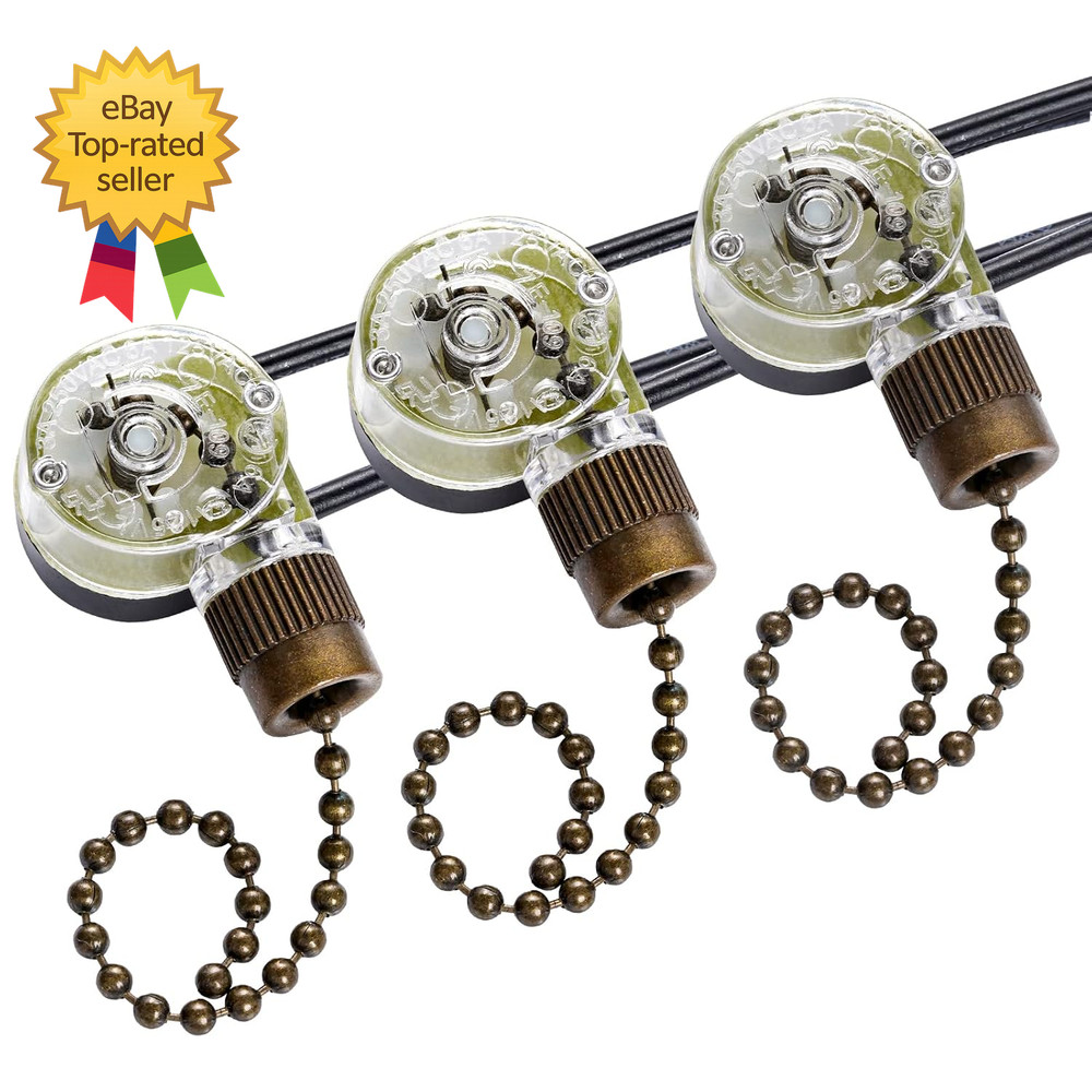 3 Pack Ceiling Fan Pull Chain Switch Zing Ear ZE 109 Two Wire Light Switch