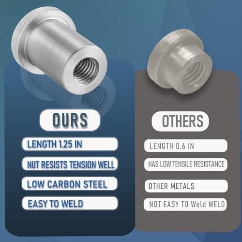 Weld-On Nut,Thread Long Threaded Stepped Bung Female Weld Nut 3/8"-16 4-Pack