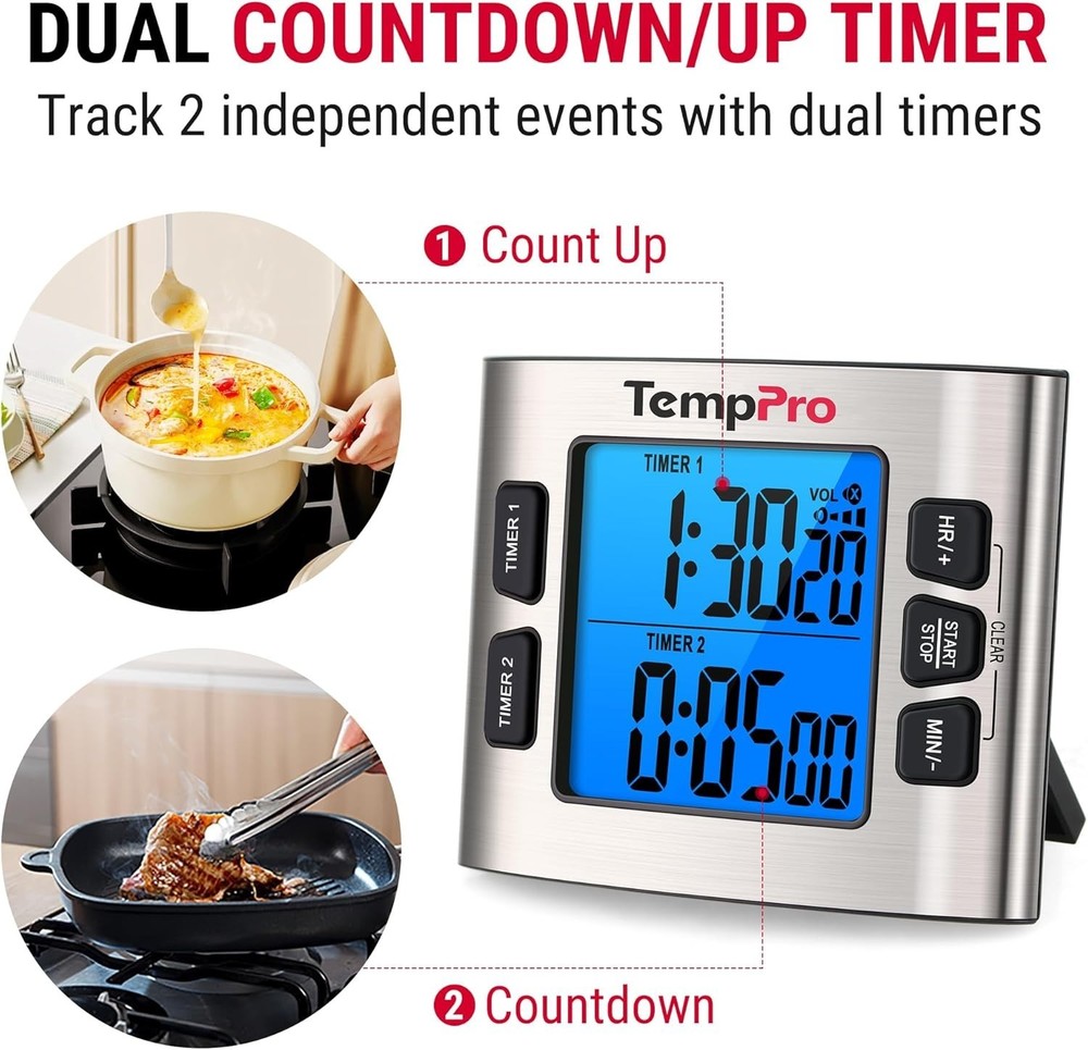 Adjustable Alarm Volume, LCD Backlit Display Timer Clock