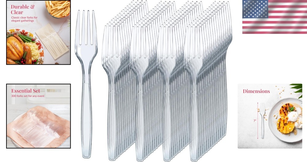 Elevate Your Events: 300 Count Heavy Duty Clear Plastic Forks for Elegance