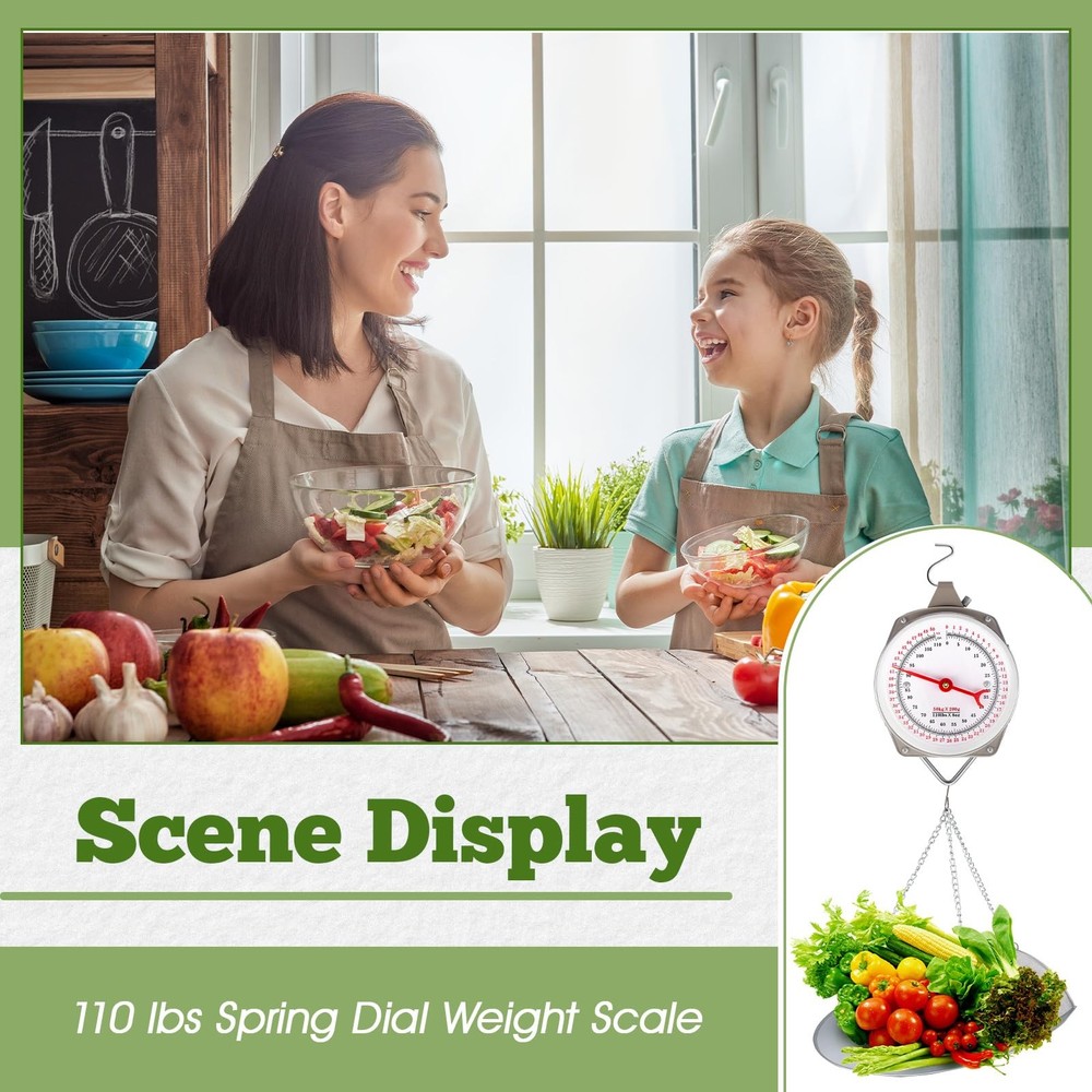 2 Sets 110 lbs Large Display Hanging Scale with Scale Scoop Kitchen Dial Weig...
