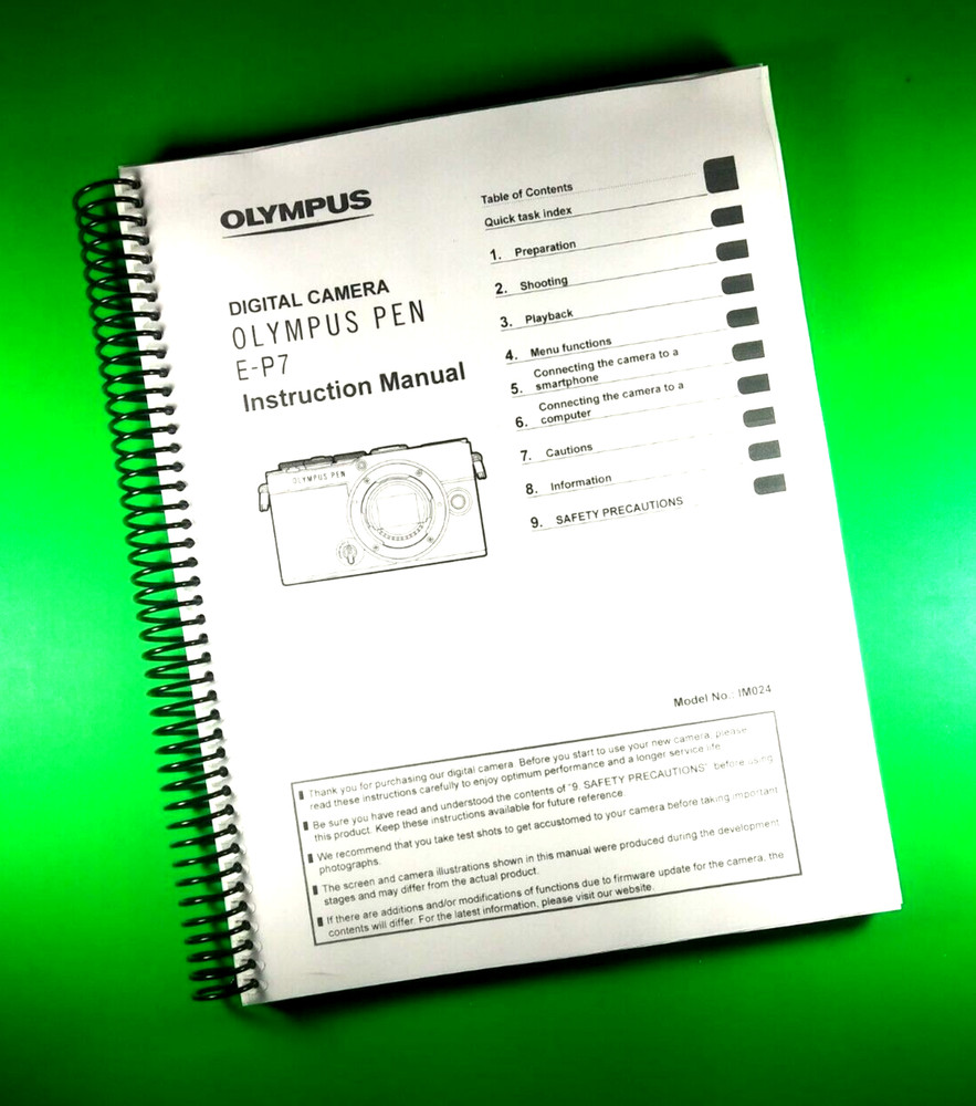 Owners Manual for Olympus E-P7 Camera 200 Pages W/Clear Covers