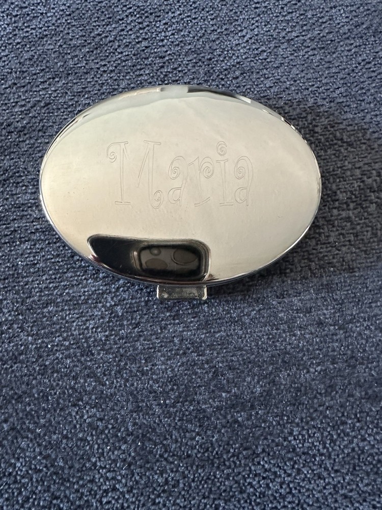 Maria Monogram Small Compact With Mirror Silver Plate.