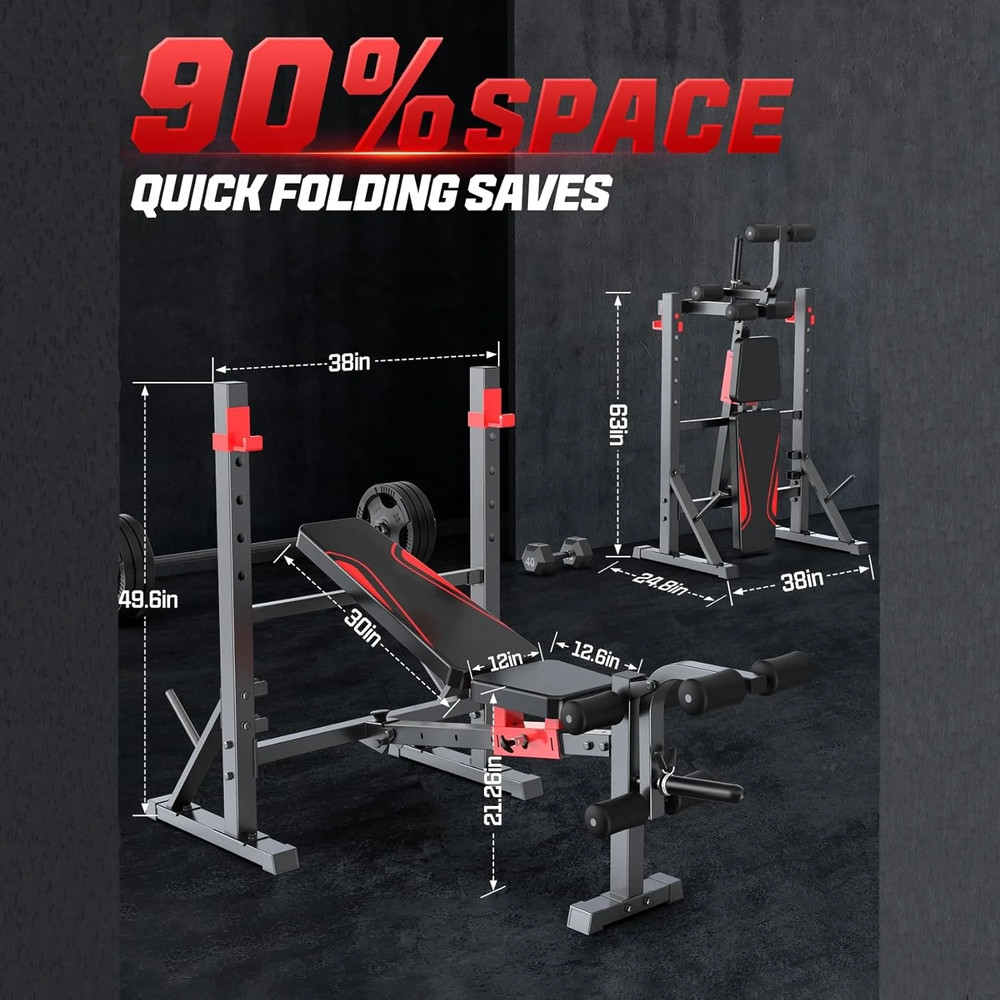 900LBS Weight Bench Set Multi-Purpose Foldable Workout Bench with Squat Rack New