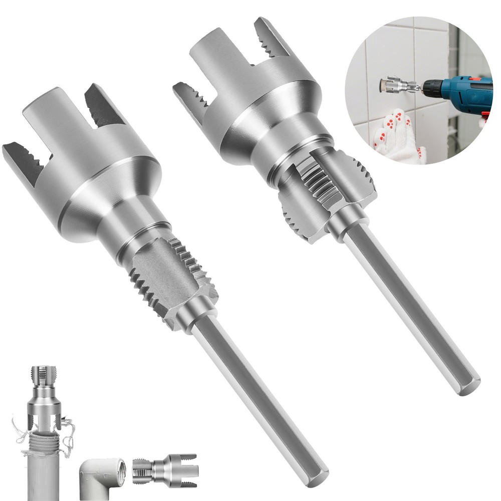 2X 1/2" 3/4" Integrated Internal/External Pipe Threader Tool for Electric Drill
