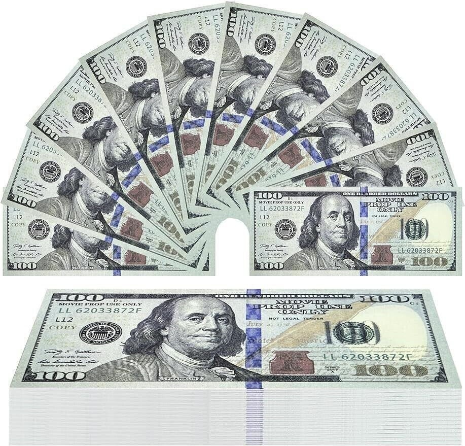 100-1000 pcs Dollar Bills Prop Toys Money Bank Film Cash Paper $10,000 Movie