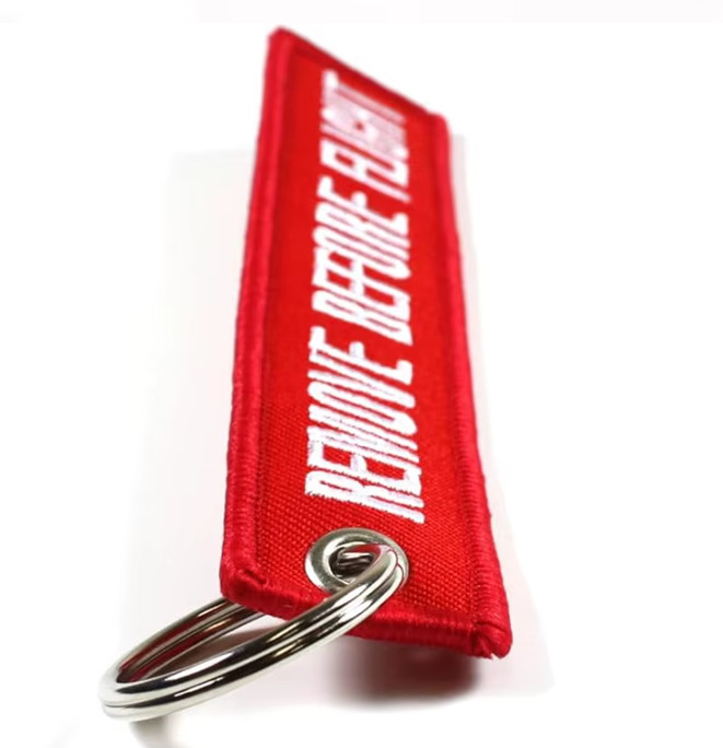 Remove Before Flight Backpack Pendant Key Ring Woven Special Luggage Label Red
