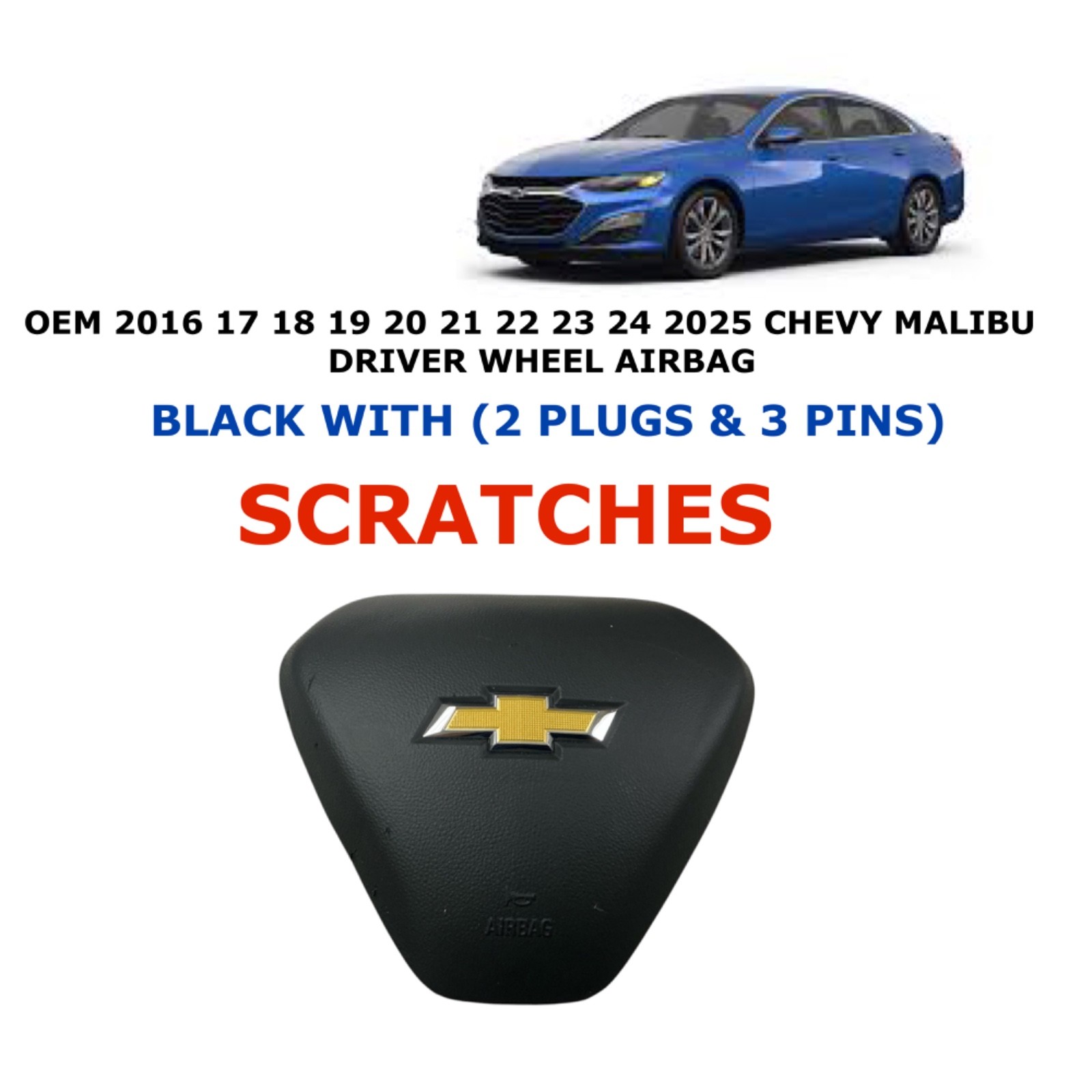 2016 17 18 19 20 21 22 23 24 2025 Chevy Malibu driver wheel airbag BLACK