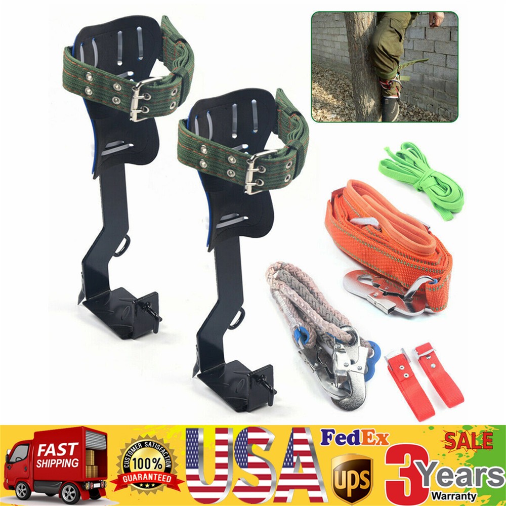 Tree Climbing Spike Set Pole Climbing Spurs w/ Rope Climber Adjustable Long!