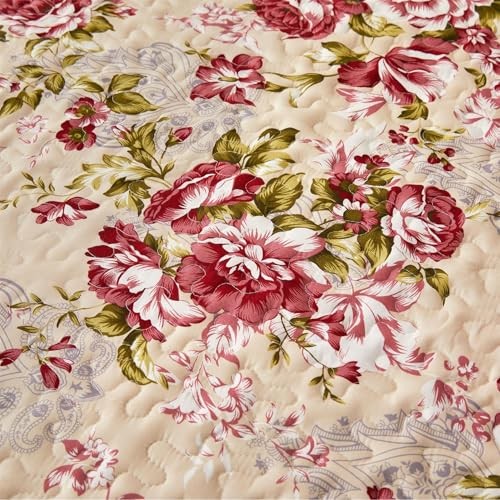 Romantic Patchwork Quilt Set King Size,Reversible Bedspread King 102x90 Red