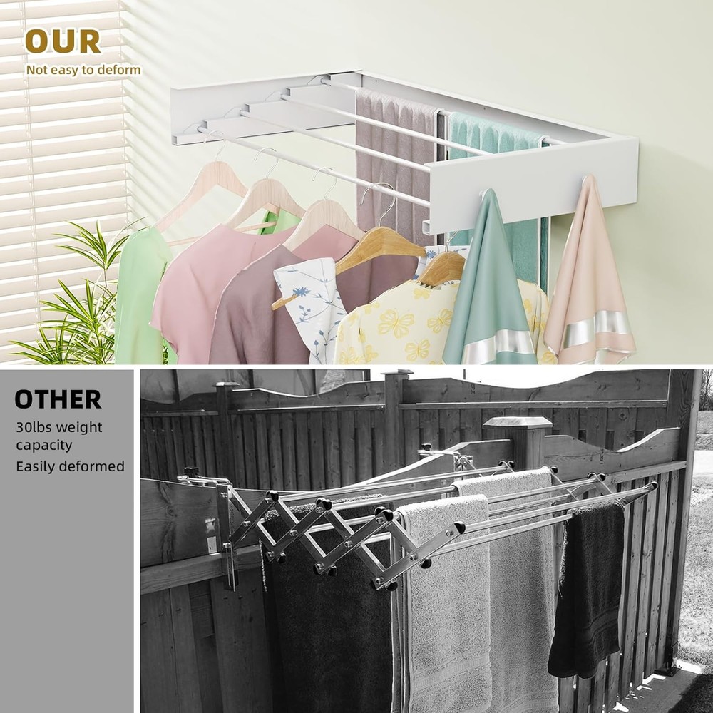 Wall Mounted Drying Rack for Laundry 23.6'', Foldable Laundry Drying Rack Clothi