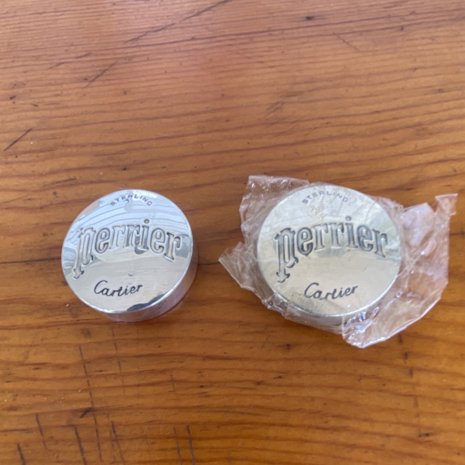 Cartier Sterling Silver Perrier  Set of 2 Lids.