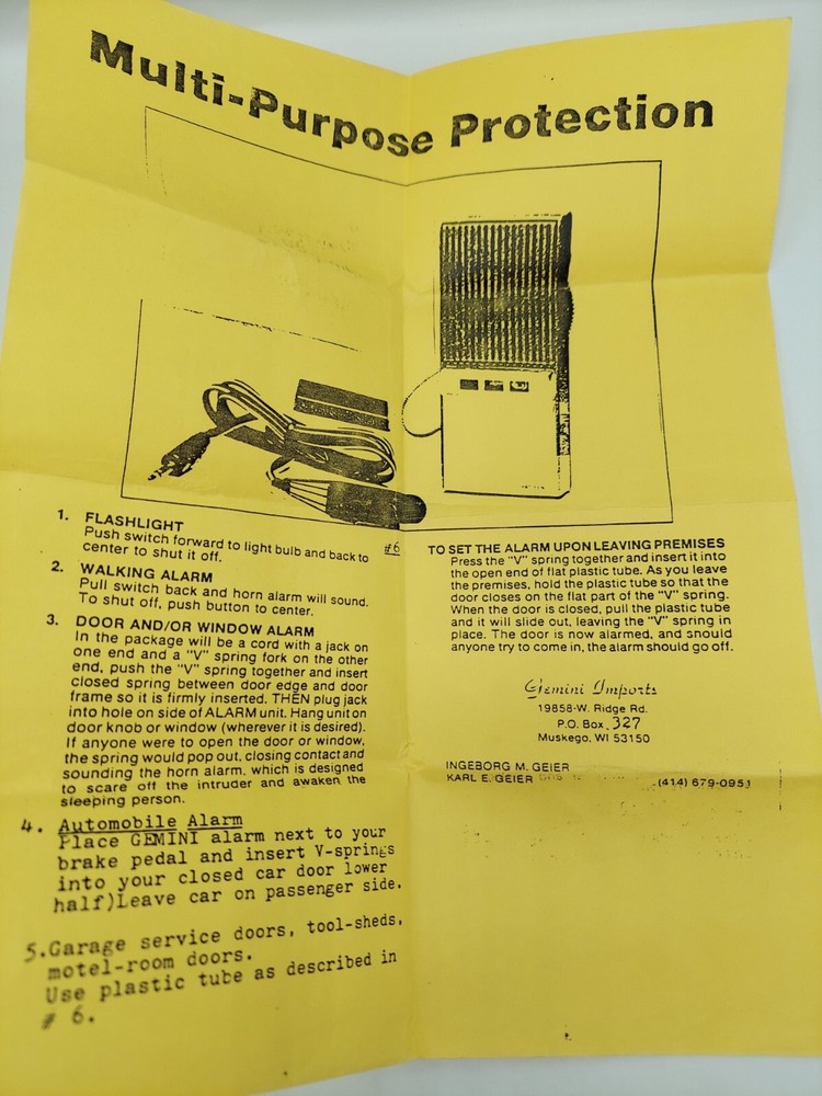 VINTAGE NEW! GEMINI SECURITY ALARM