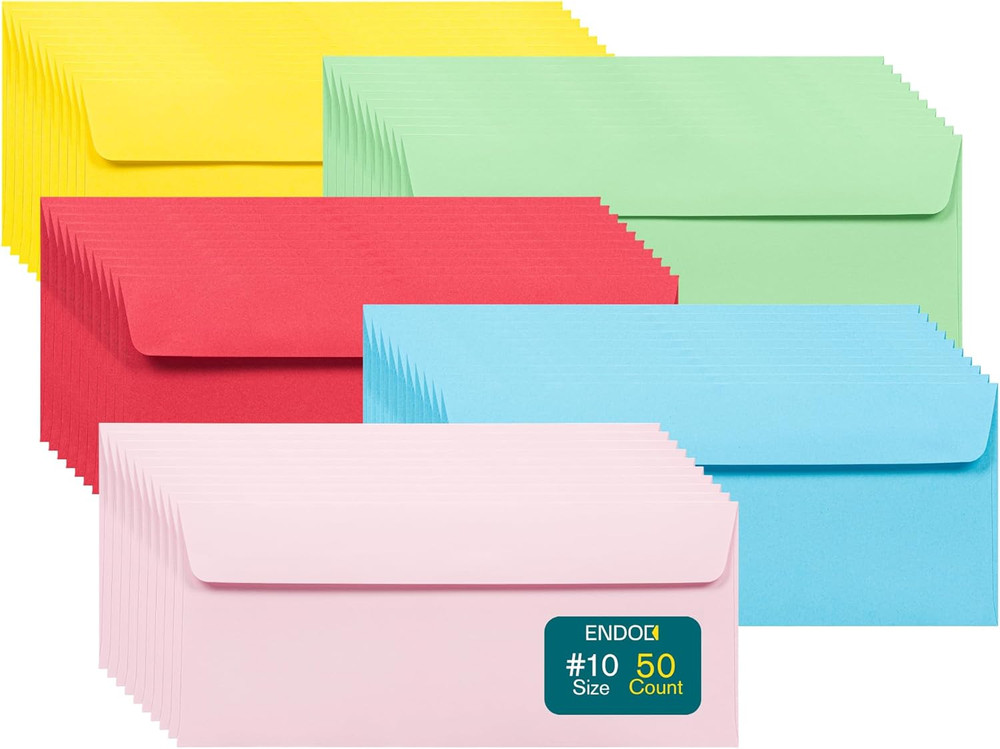 #10 Multicolor Envelopes Self Seal, 50/Pack, Colored Envelopes Letter Size 4 ...