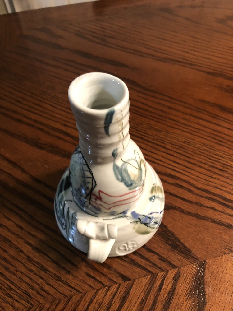 Ceramic Candle Holder Marked 96 And Signed Painted