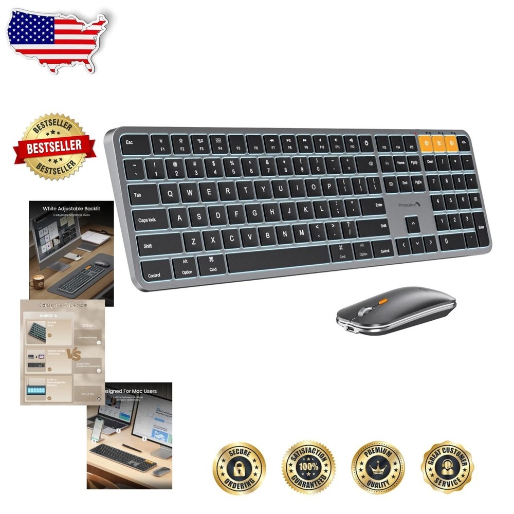 Mac Keyboard & Mouse Combo: Backlit Full Size Bluetooth, Rechargeable, Space ...