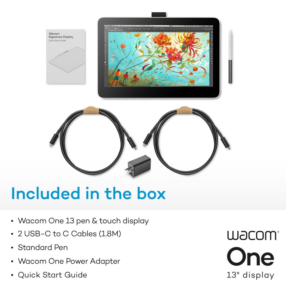 Wacom One 13 Drawing Tablet with Screen, Touchscreen, Certified Refurbished