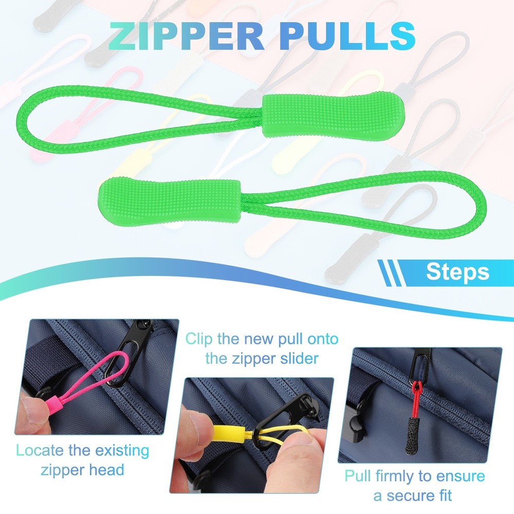 2.6" Zipper Pulls Replacement, 100 Pcs Nylon Cord Extension, Light Green