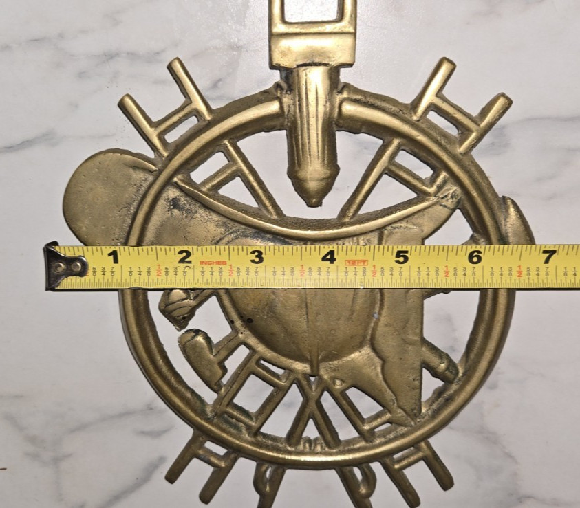 Vintage Solid Brass Fire Helmet Fireman Hat Ladder Hydrant Axe Trivet Wall Decor