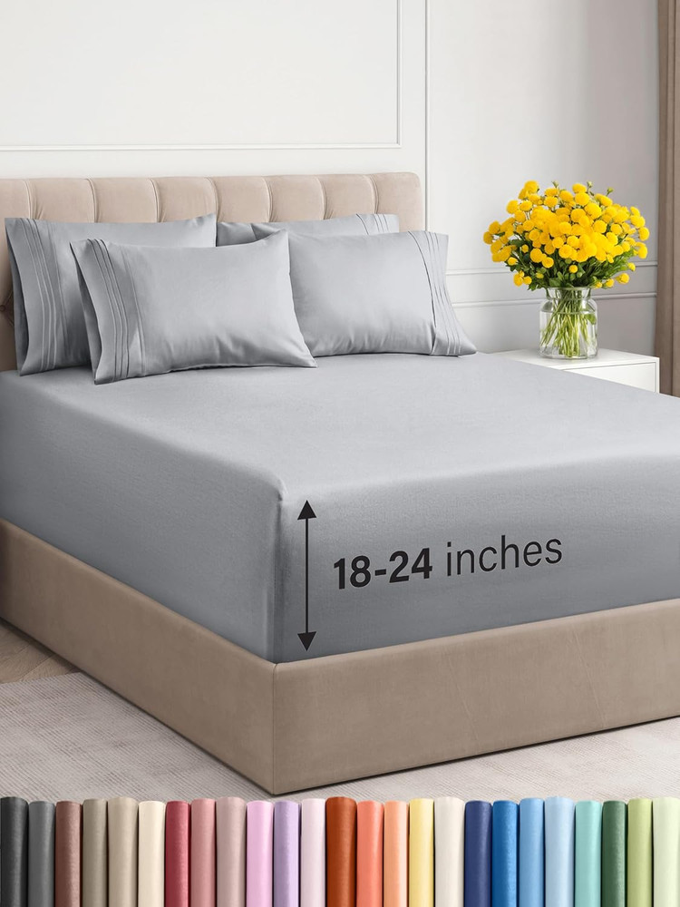Extra Deep King Sheet Set - 6 Piece Cooling & Soft Bedding - Steel Blue