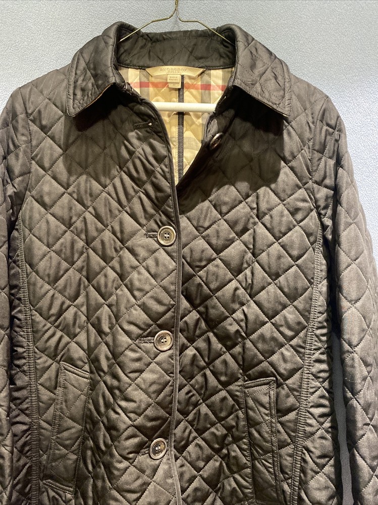 BURBERRY BRIT Quilted Black Jacket Coat Blazer Nova Check Lined Size M