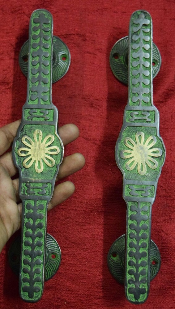 Decorative Door Handle Brass Flower Design Handcraft Pair Unique Gate Pull VR646