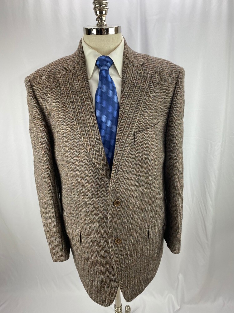 Movimento Men's Brown Wool Herringbone Blazer Jacket 46L