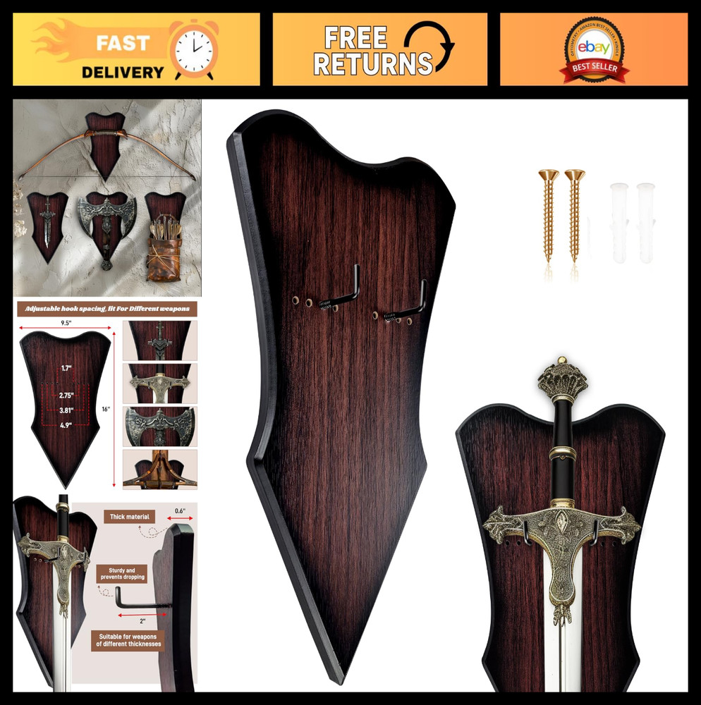 Adjustable Sword Plaque Wall Mount Display Holder for Bow, Dagger, Axe - Large B