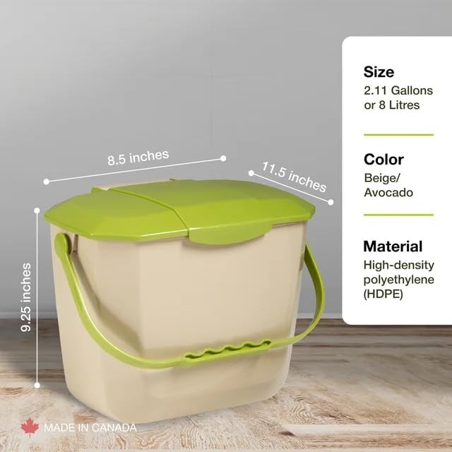 Kitchen Compost Bin – 2 Gallon (8L) Countertop Food Waste Container | Ergonom...