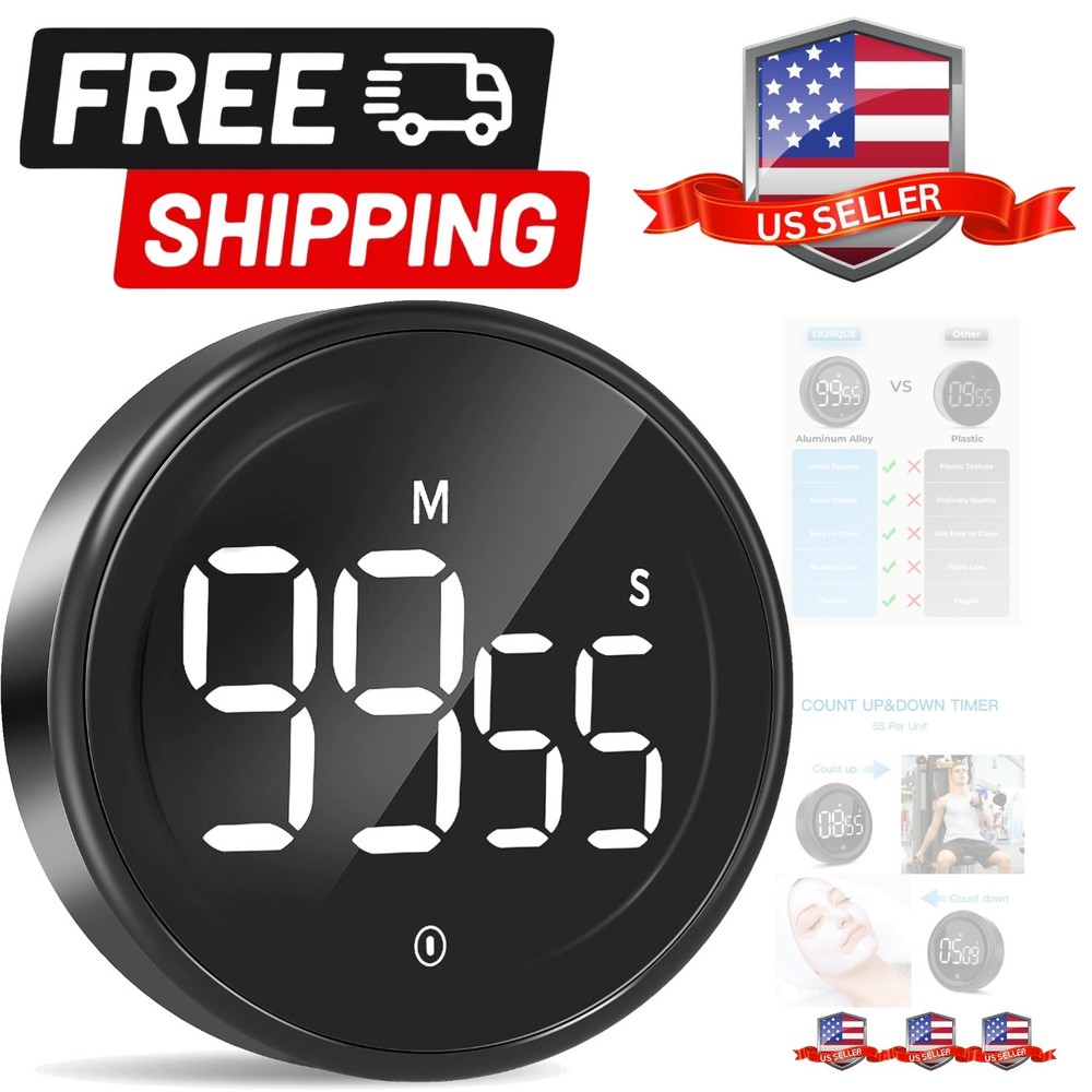 Digital Kitchen Timer, Magnetic Countdown Countup Timer with Large LED Displa...