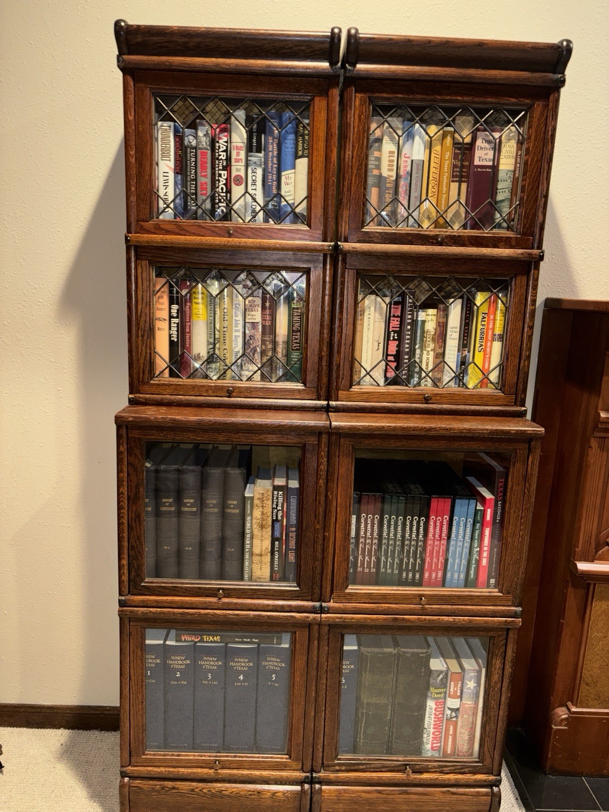 Macey-Wernicke 8 Stack 1/2 Size Oak Bookcase Original Finish Leaded Doors