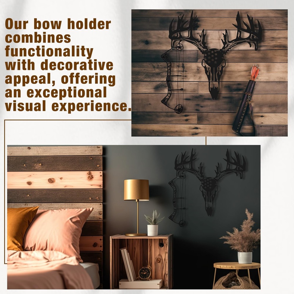 Deer Skull Bow Rack Wall Mount Iron Archery Bow Holder Stand Decorative Rusti...