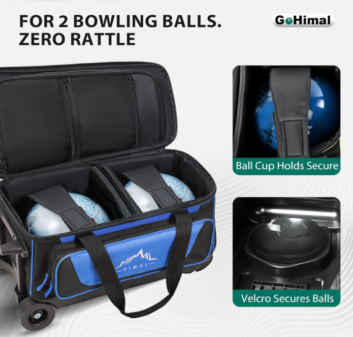 Double Roller 2 Ball Bowling Bag w/ Shoe Compartment & Handle