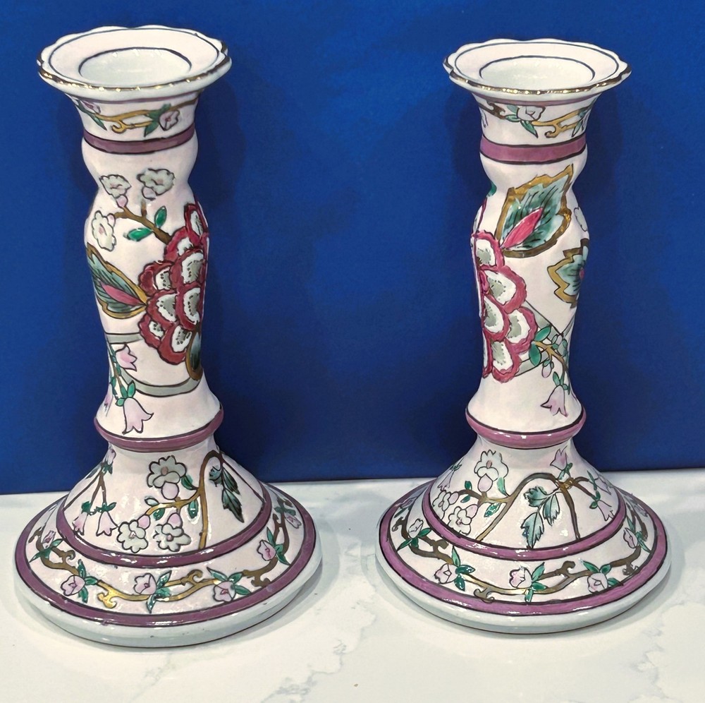 Candlestick Holders Porcelain Embossed 7"