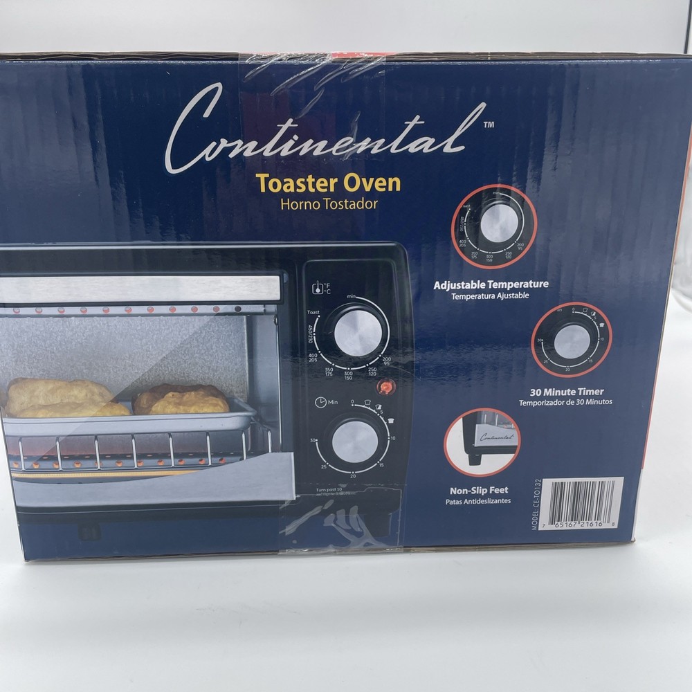 Continental Countertop Toaster Oven Adjustable Temperature Black
