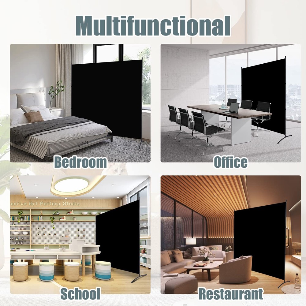 Room Divider Single Panel Privacy Screen, 71''x72''H Large 1 Panel, Black