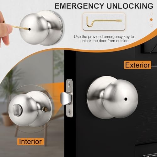 Keyless Privacy Door Knobs Door Knobs, No Key, Stainless 6 Pack Brushed Nickel