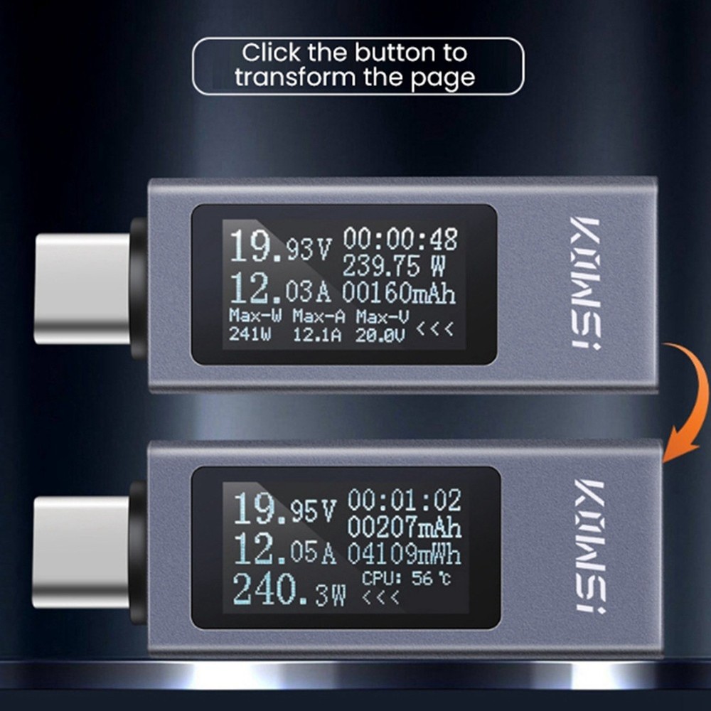 Type-C Multifunction Digital Display Ammeter Power Meter DC 4-30V 18880