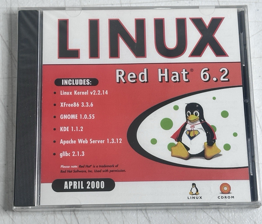 Sealed Linux Red Hat 6.2 CD ROM OS Software April 2000 New Old Stock