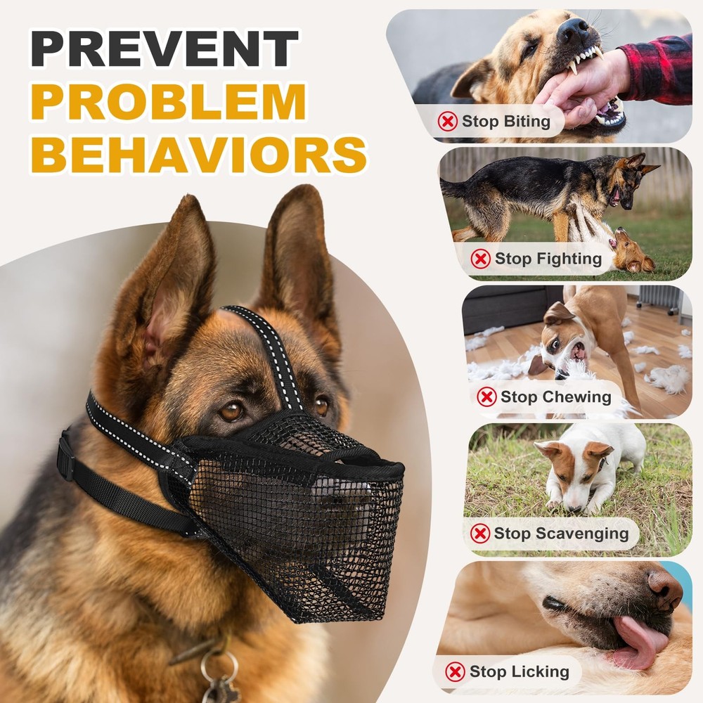 Mesh Dog Muzzle, Breathable Soft Dog Muzzle with 3 Reflective Straps for Secu...