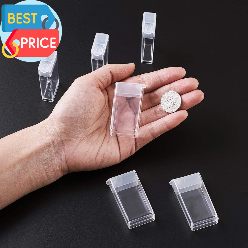 100Pcs Plastic Flip Top Seed Bead Small Storage Containers 2X1 Rectangle Transpa