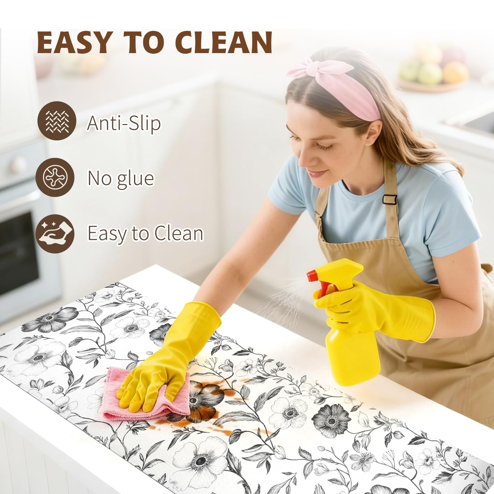 Drawer and Shelf Liner Black Flowers 12in x 20FT, Non Adhesive Anti-Slip Doub...