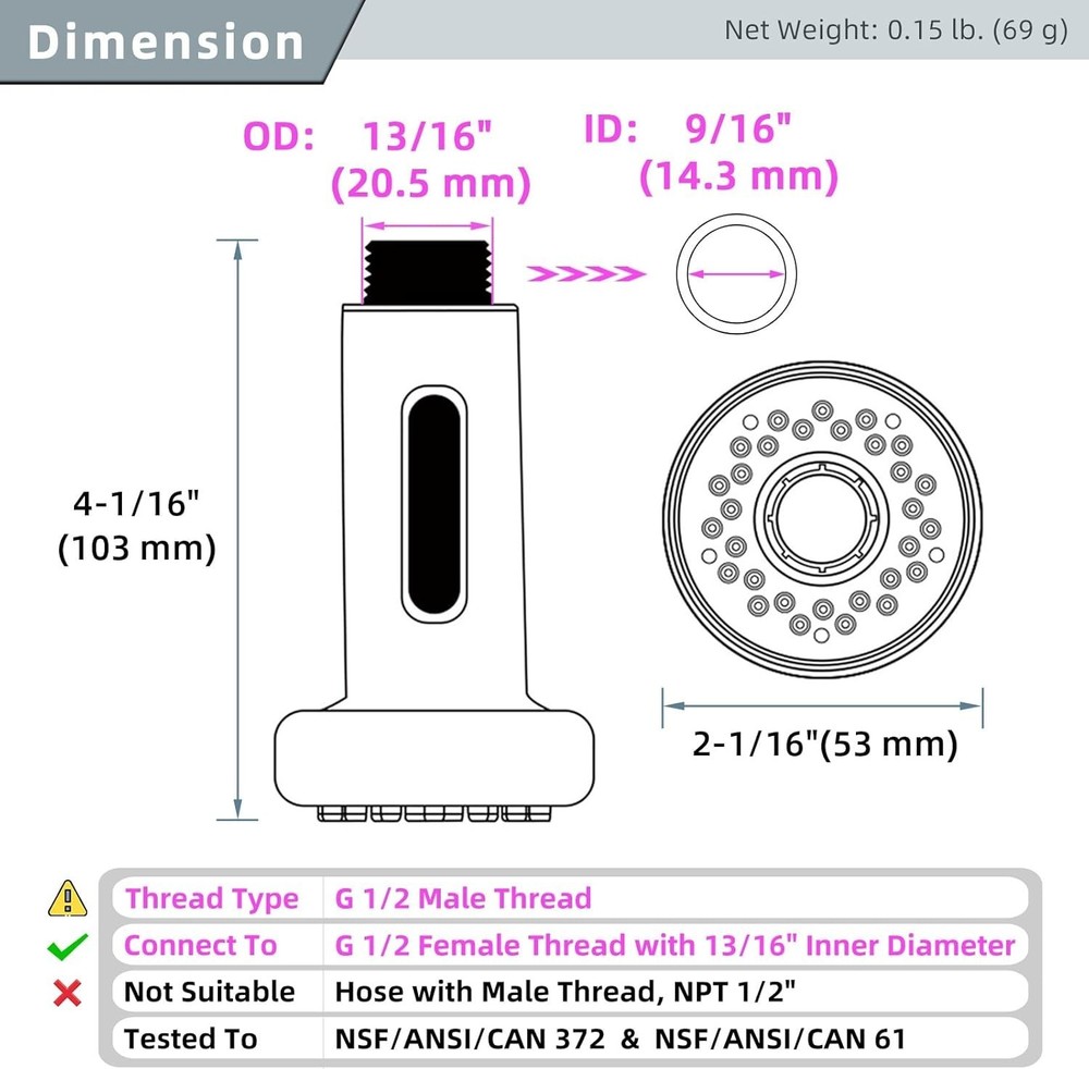 Sleek Kitchen Faucet Replacement Head - 13/16 Inch Thread, Functional Design
