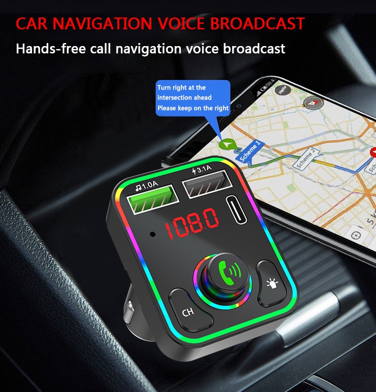 Bluetooth Car Wireless FM Transmitter Adapter 2USB PD Charger AUX Hands-Free