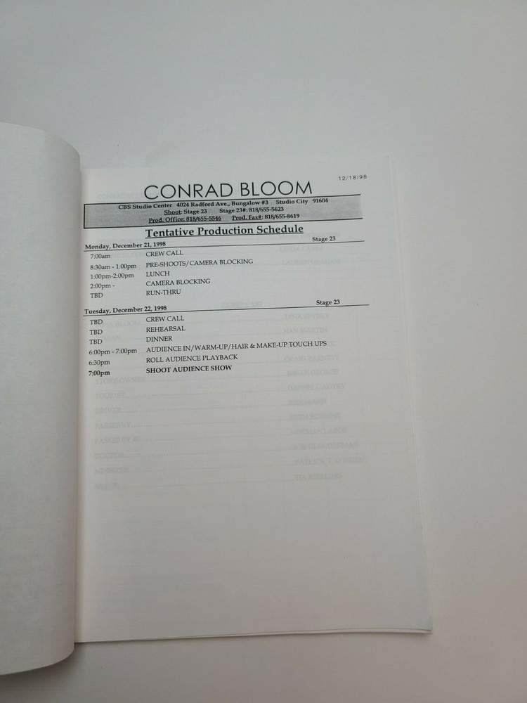 CONRAD BLOOM / Heide Perlman 1998 TV Script "When Good Relatives Go Bad"