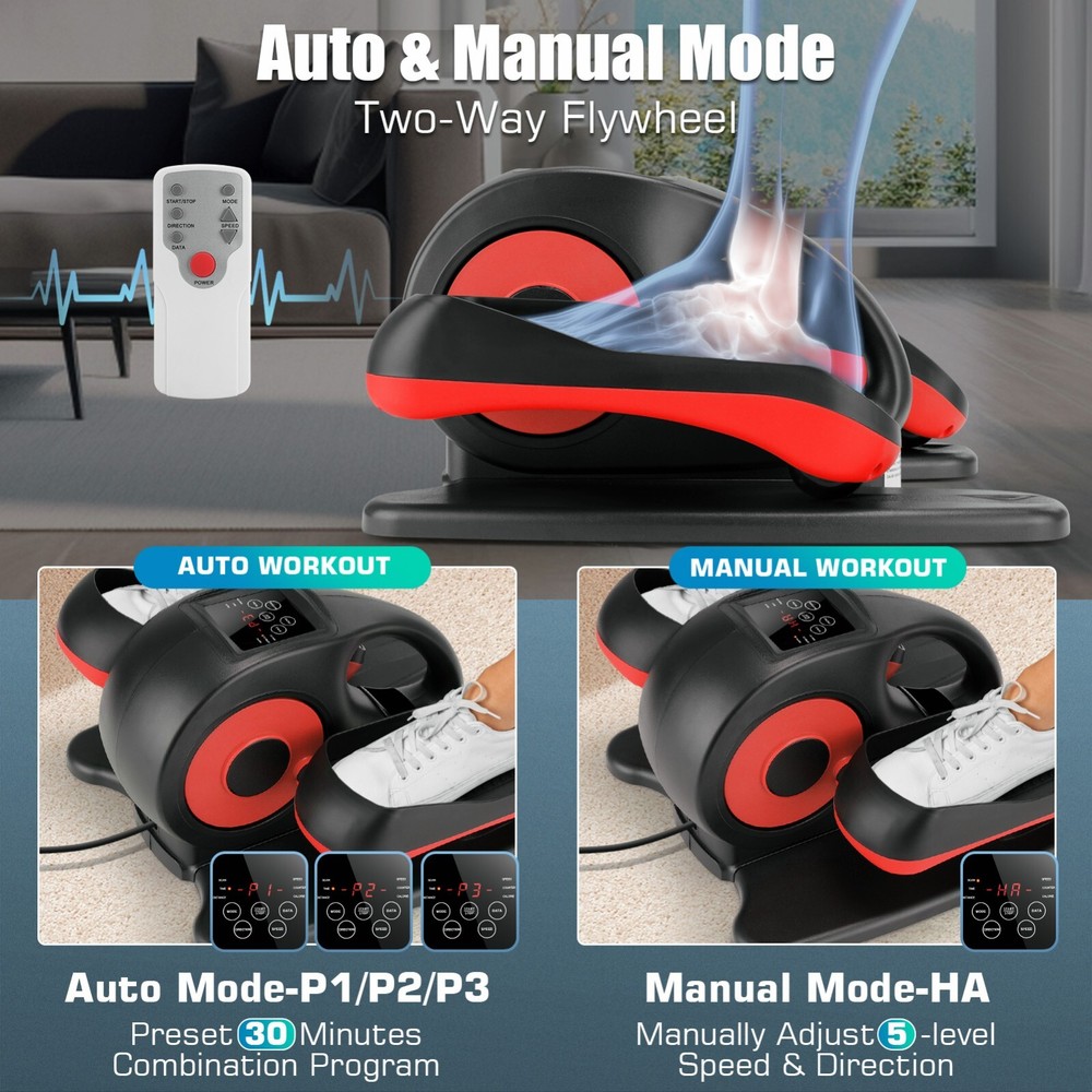 Under Desk Elliptical Machine Pedal Exerciser for Seniors While Sitting with LCD