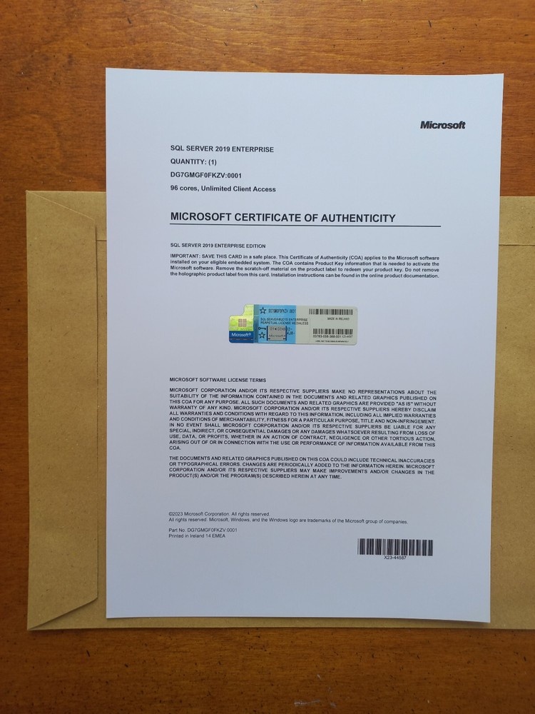 Microsoft SQL Server 2019 Enterprise 96 Core Authentic unlmitd CAL DG7GMGF0FKZV