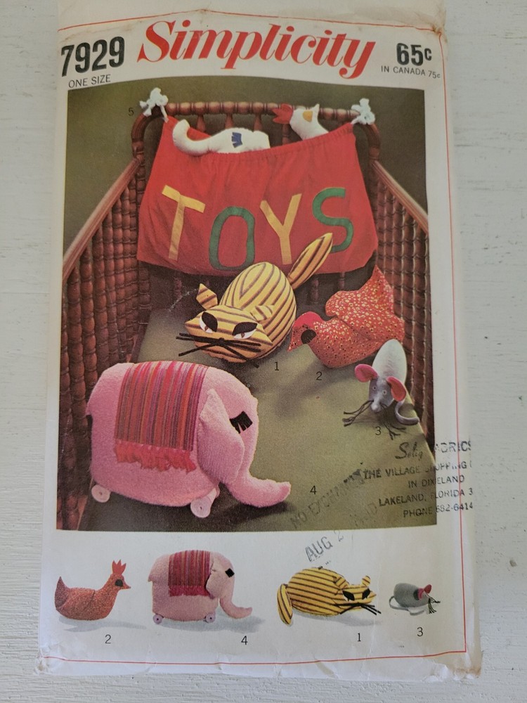 Vintage Toy Sewing Pattern Stuffed Animals 1968