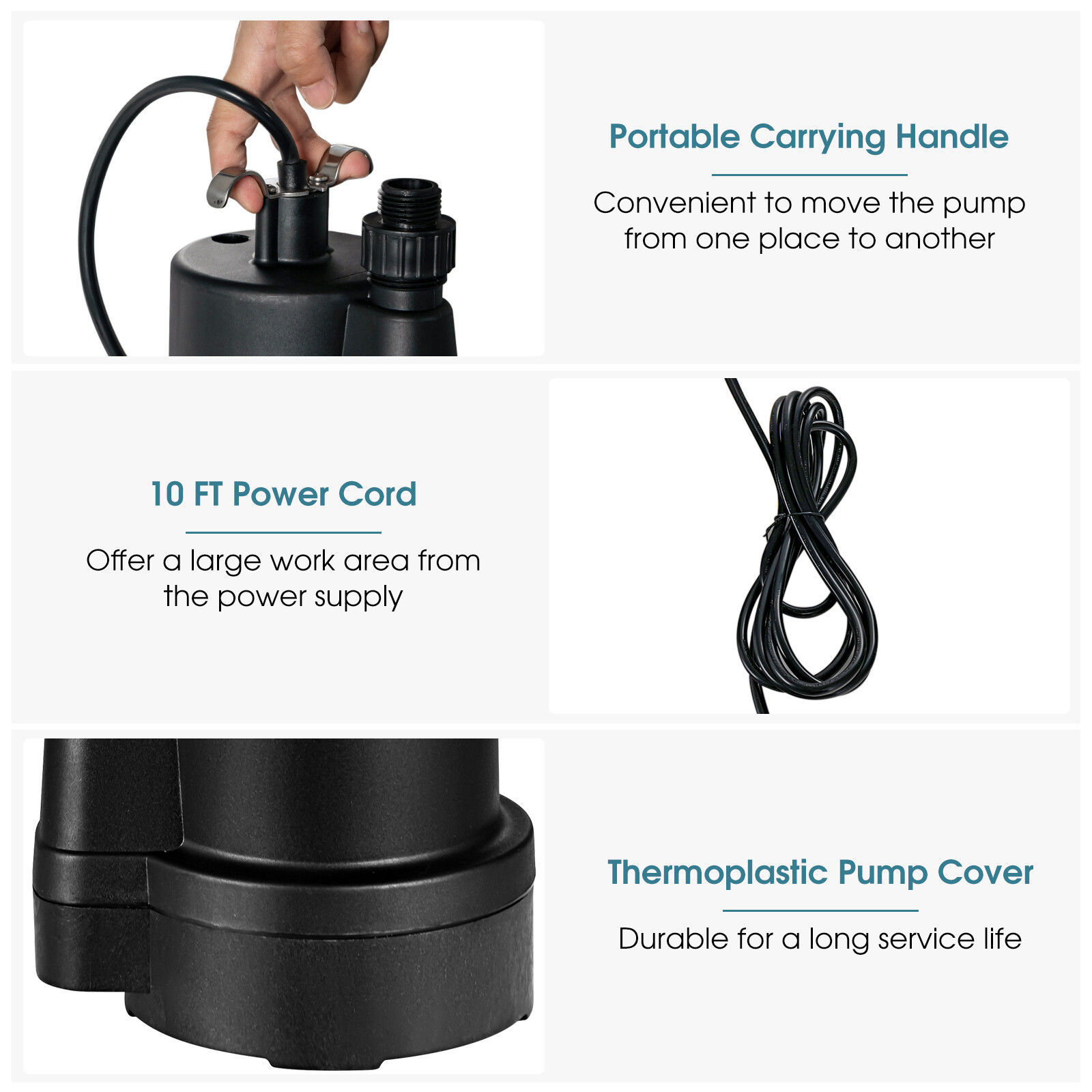 Submersible Water Pump 1/3HP 2400GPH Portable Water Transfer Pump for Pool Pond